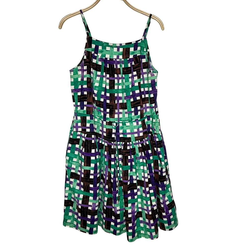 Duro Olowu for JCP Plaid Print Spaghetti Strap Drop Waist‎ Dress Medium